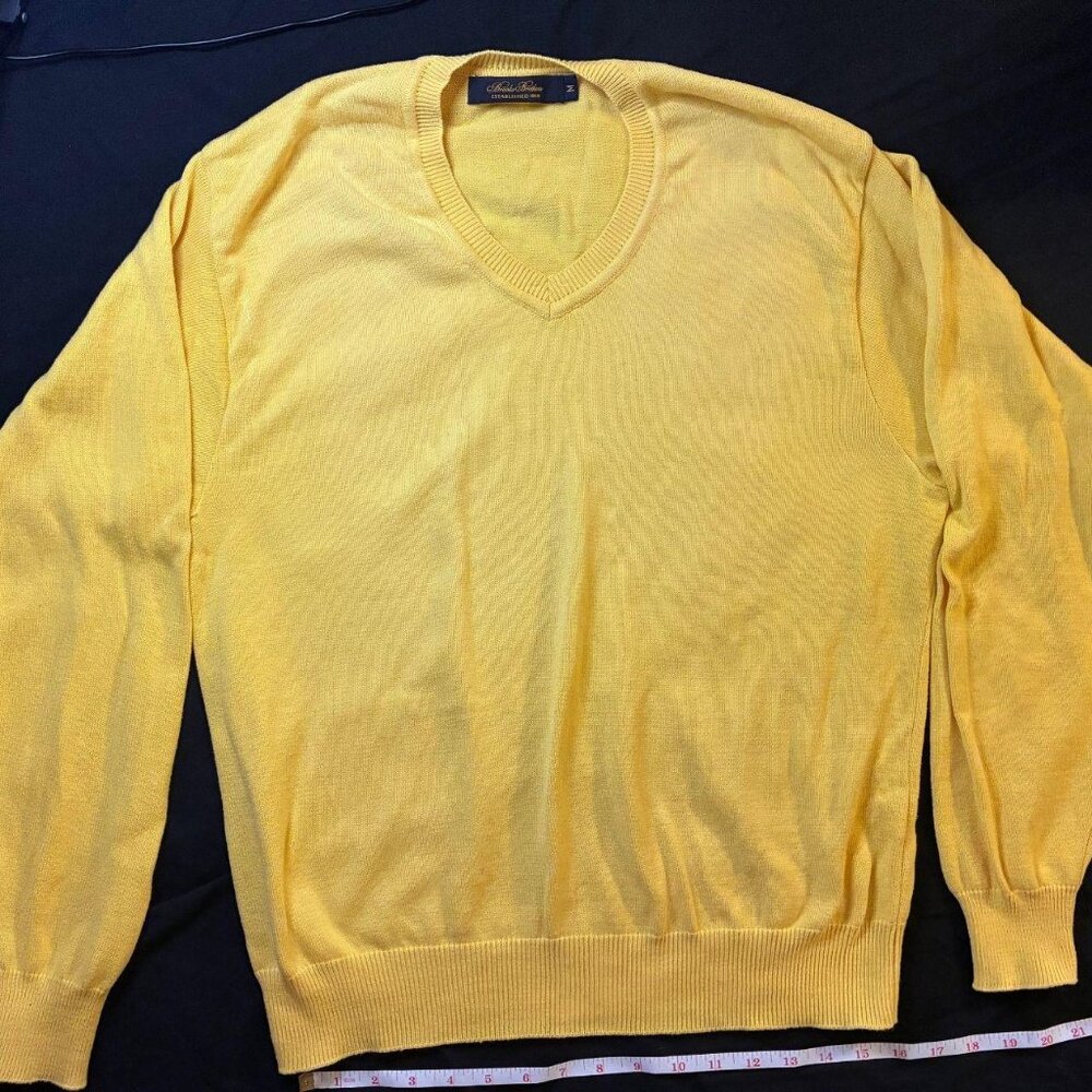 Men's Brooks Brothers, Yellow Sweater, Size Medium, V Neck - Picture 2 of 5